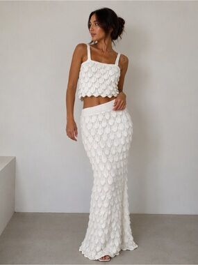 NEW - White Textured Knit Crop Top & Maxi Skirt Co-Ord Set